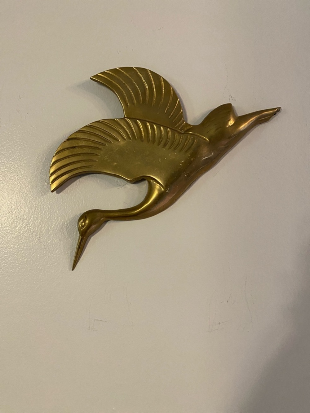 Brass Flying Crane Figurine - Gold Metal Decor